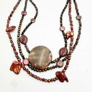 Vintage Multi-Strand Semi-Precious Gemstone & Mother-of-Pearl Boho Necklace